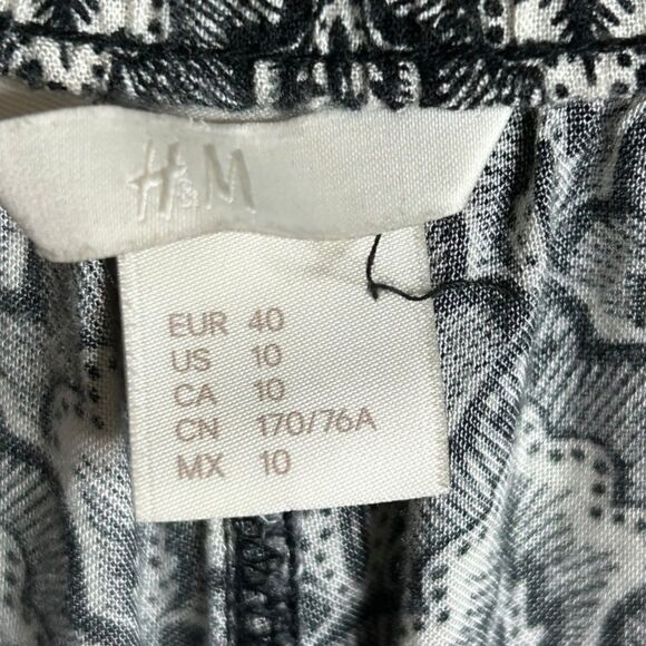 🖤 SIZE 10 H+M BLACK WHITE PATTERN SOFT VACATION HAREM PAJAMA STYLE PANTS - Picture 7 of 7